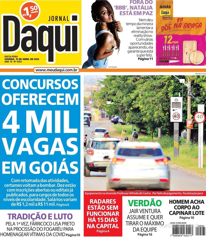 Capa do jornal Jornal Daqui 15/04/2022