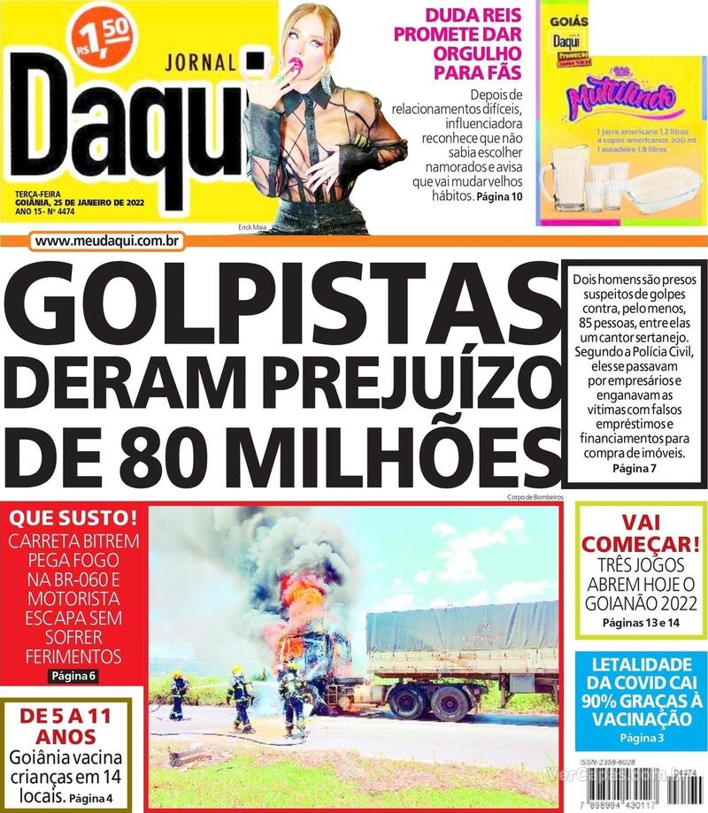 Capa do jornal Jornal Daqui 25/01/2022