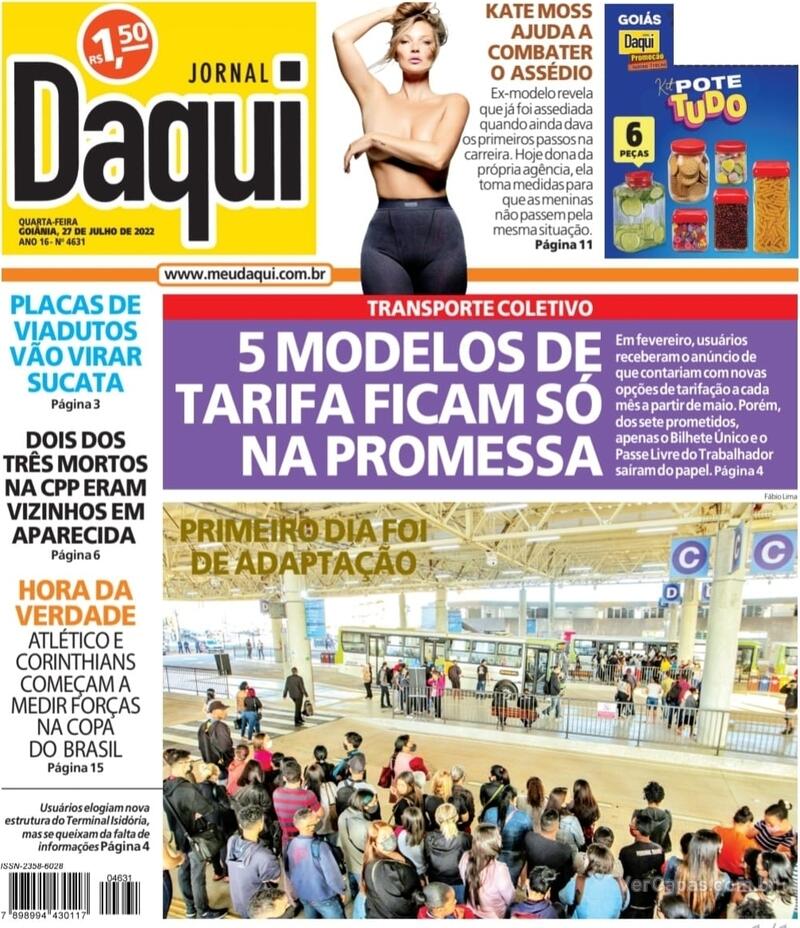 Capa do jornal Jornal Daqui 27/07/2022