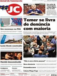 Capa do jornal Jornal do Commercio 03/08/2017