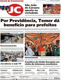 Capa do jornal Jornal do Commercio 16/05/2017