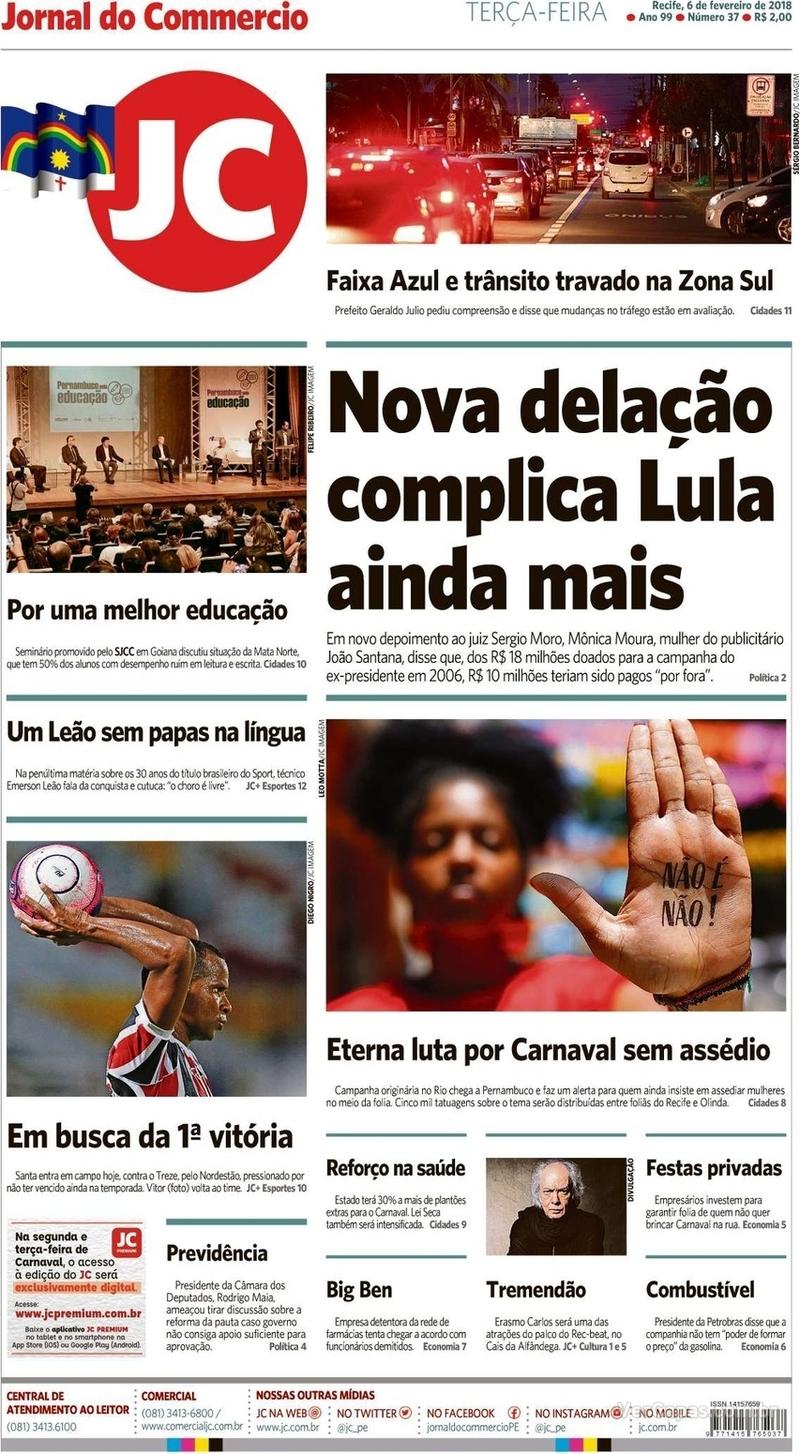 Capa do jornal Jornal do Commercio 06/02/2018