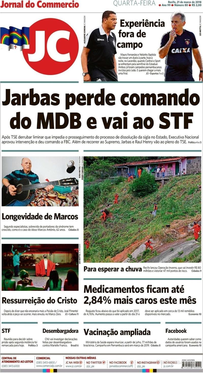 Capa do jornal Jornal do Commercio 21/03/2018