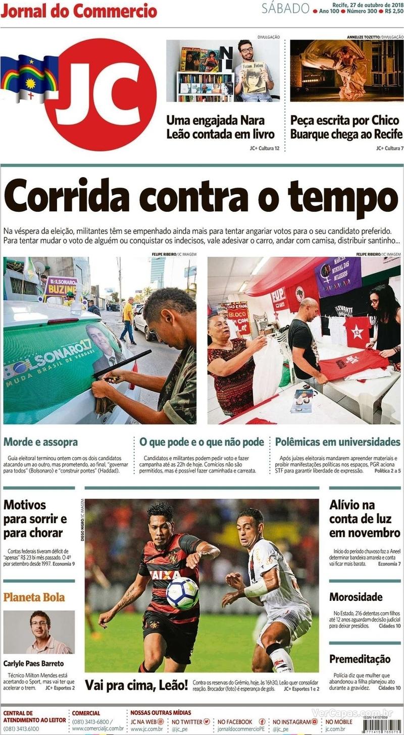Capa do jornal Jornal do Commercio 27/10/2018