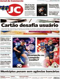 Capa do jornal Jornal do Commercio 15/07/2018