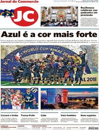 Capa do jornal Jornal do Commercio 16/07/2018