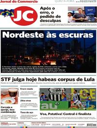 Capa do jornal Jornal do Commercio 22/03/2018