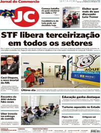 Capa do jornal Jornal do Commercio 31/08/2018