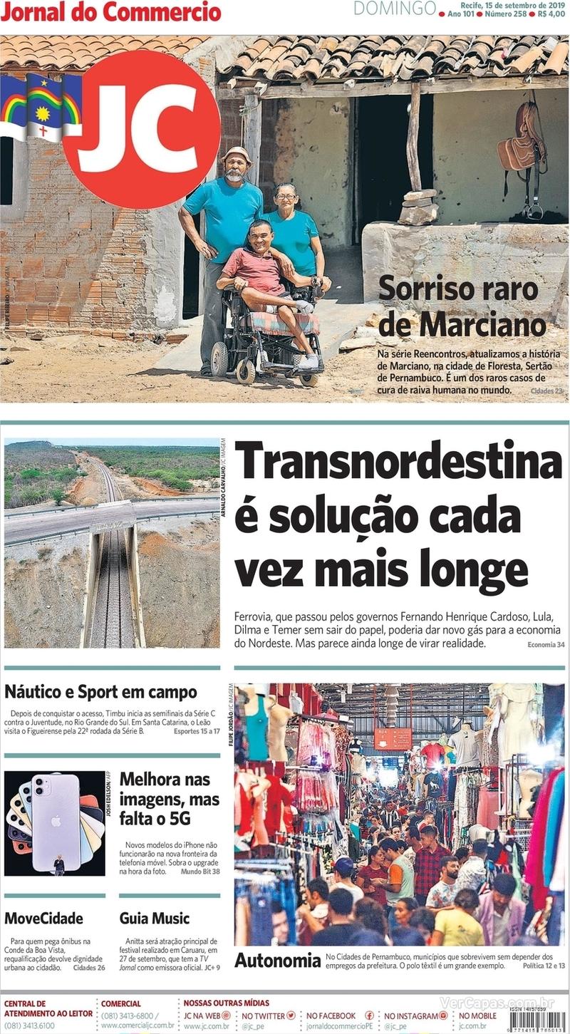 Capa do jornal Jornal do Commercio 15/09/2019