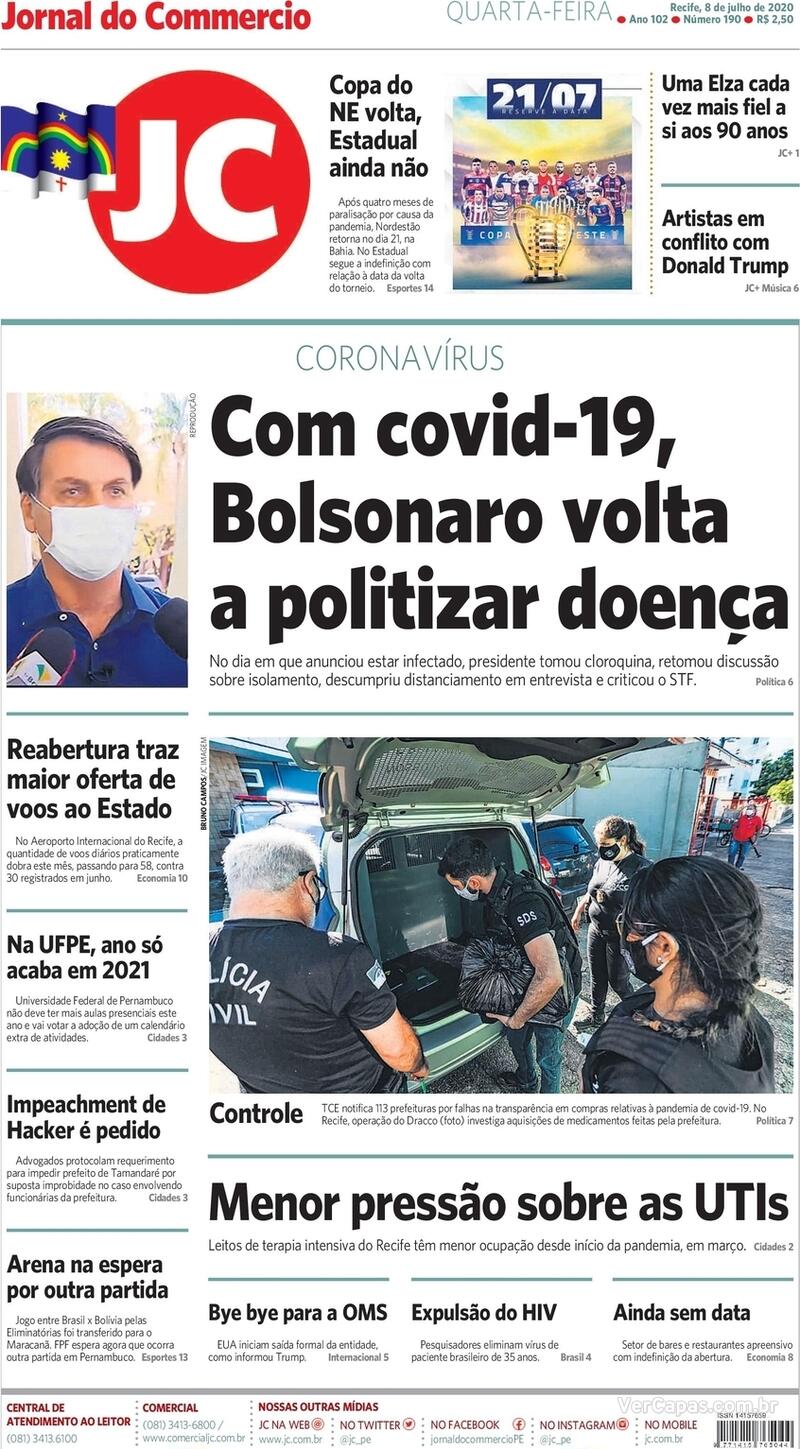 Capa do jornal Jornal do Commercio 08/07/2020