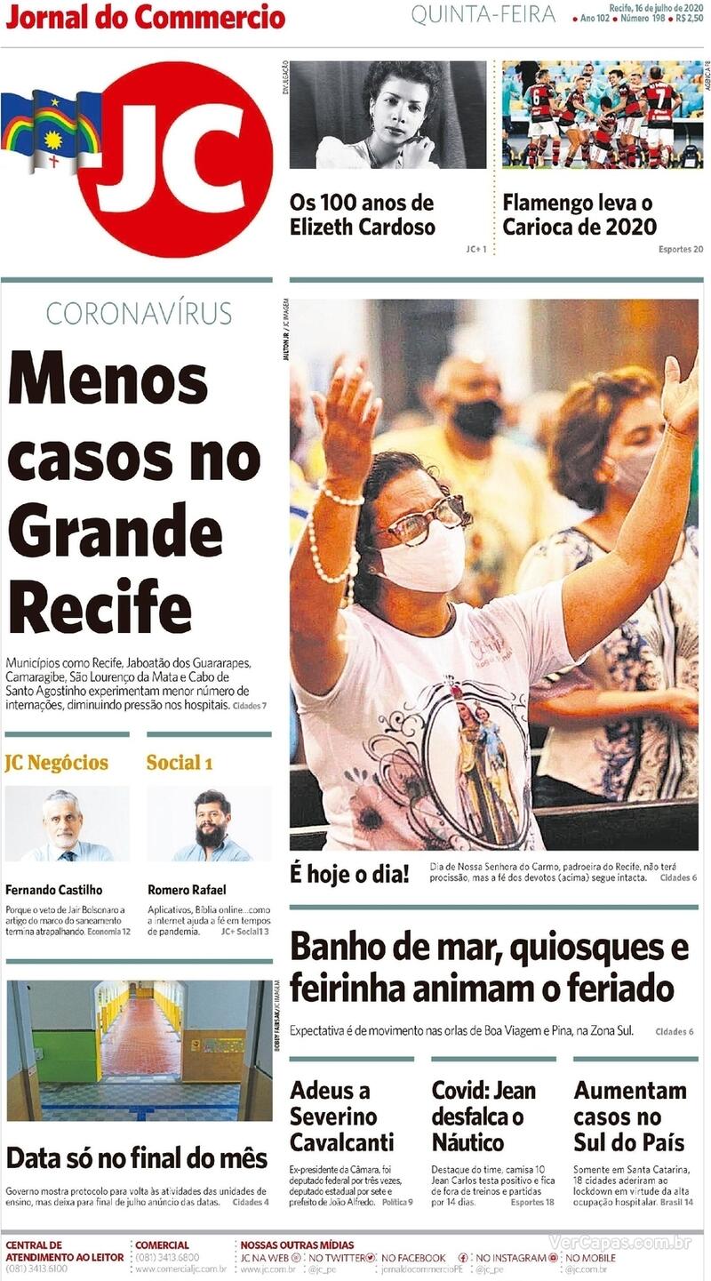 Capa do jornal Jornal do Commercio 16/07/2020