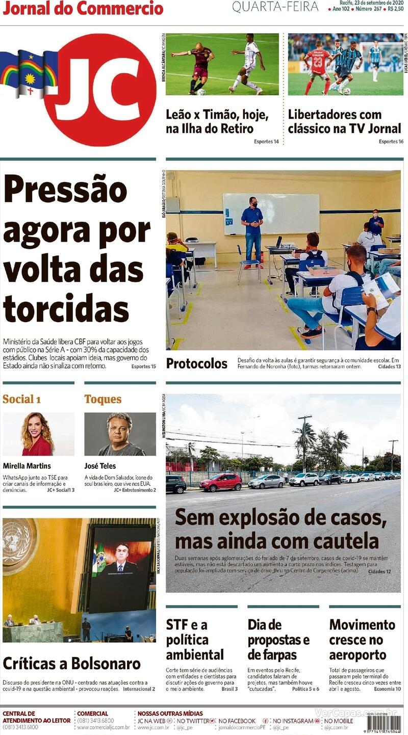 Capa do jornal Jornal do Commercio 23/09/2020