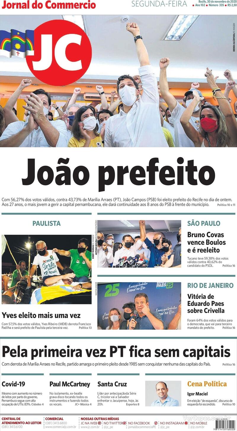 Capa do jornal Jornal do Commercio 30/11/2020
