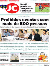 Capa do jornal Jornal do Commercio 15/03/2020