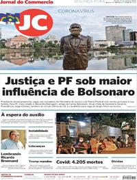Capa do jornal Jornal do Commercio 27/04/2020
