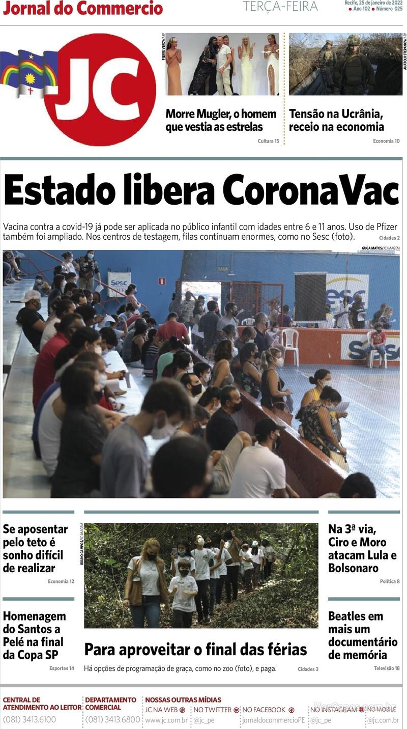 Capa do jornal Jornal do Commercio 25/01/2022
