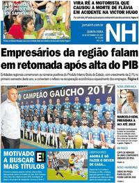 Capa do jornal Jornal NH 14/09/2017