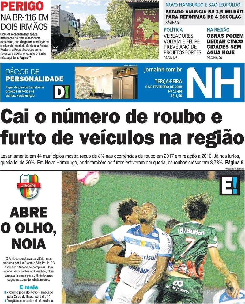 Capa do jornal Jornal NH 06/02/2018