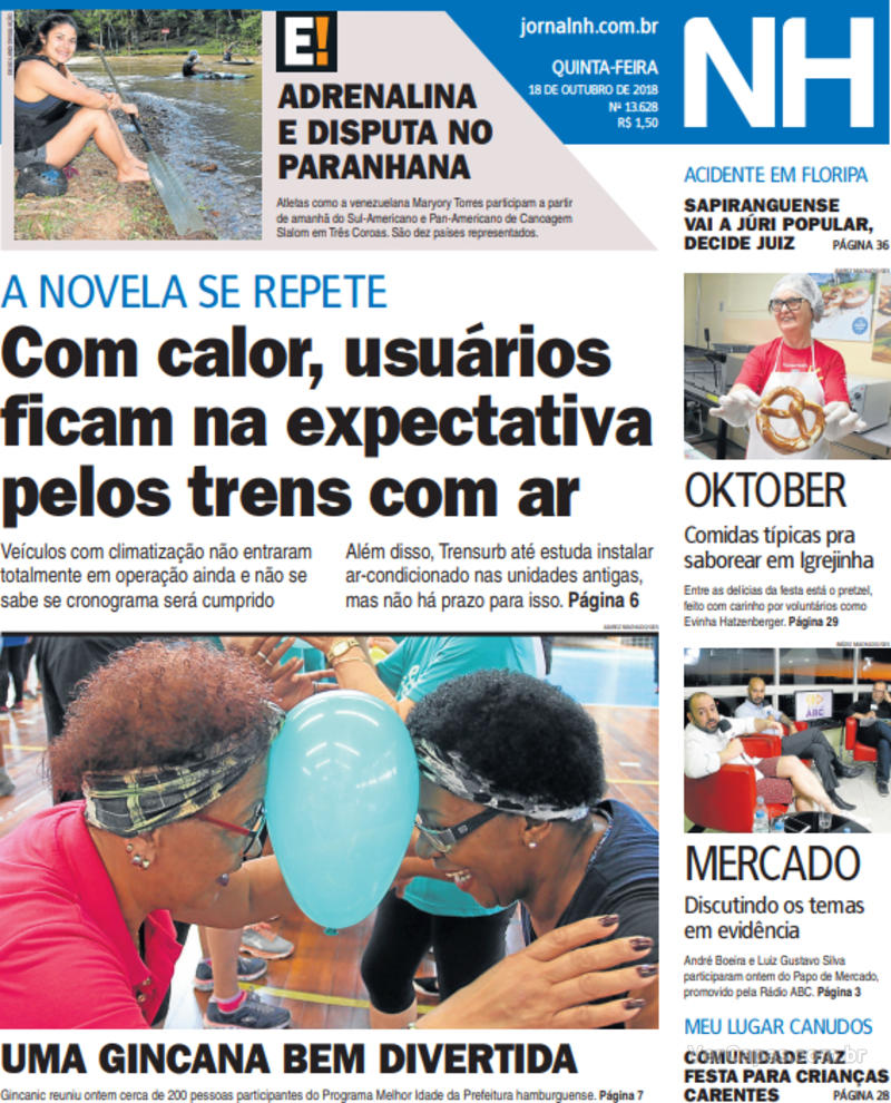 Capa do jornal Jornal NH 18/10/2018