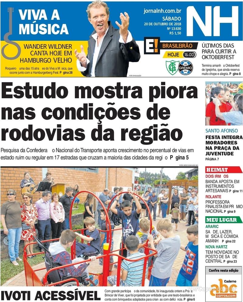 Capa do jornal Jornal NH 20/10/2018