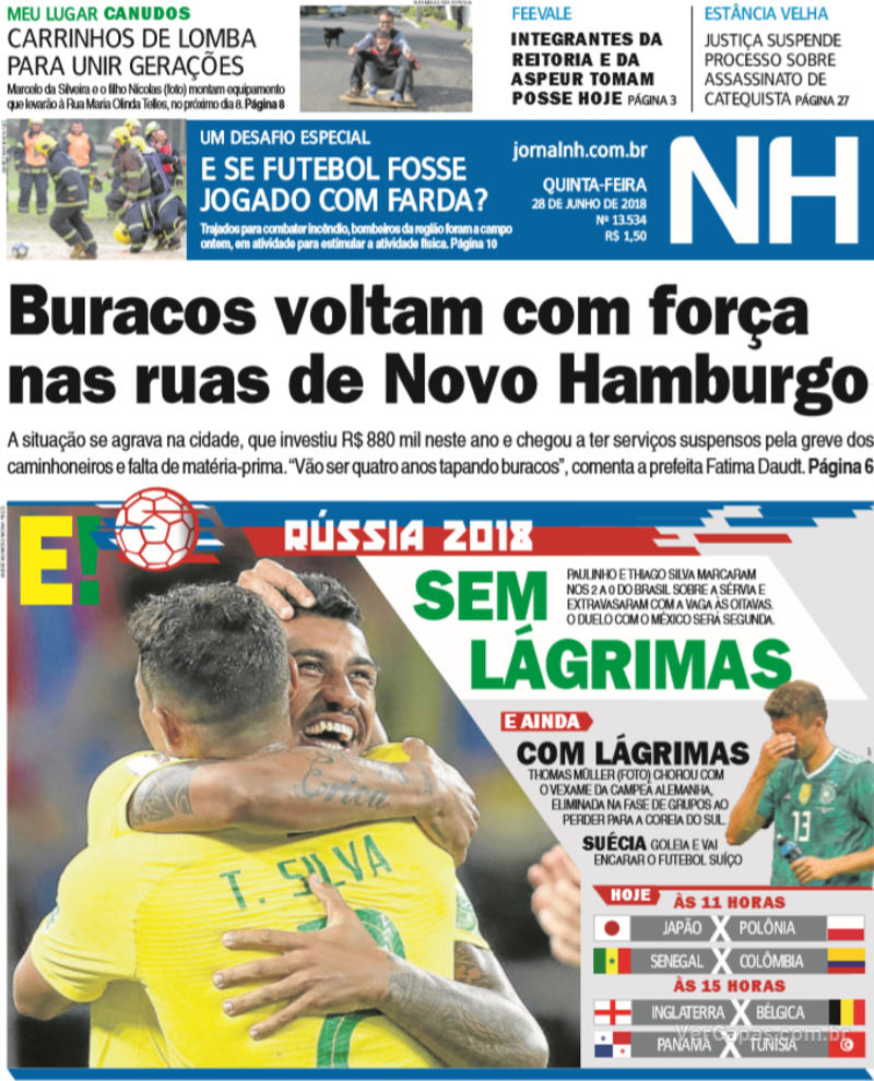 Capa do jornal Jornal NH 28/06/2018