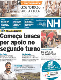 Capa do jornal Jornal NH 09/10/2018