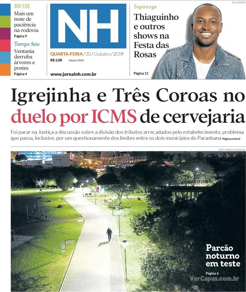 Capa do jornal Jornal NH 30/10/2019
