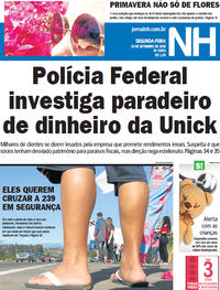 Capa do jornal Jornal NH 23/09/2019