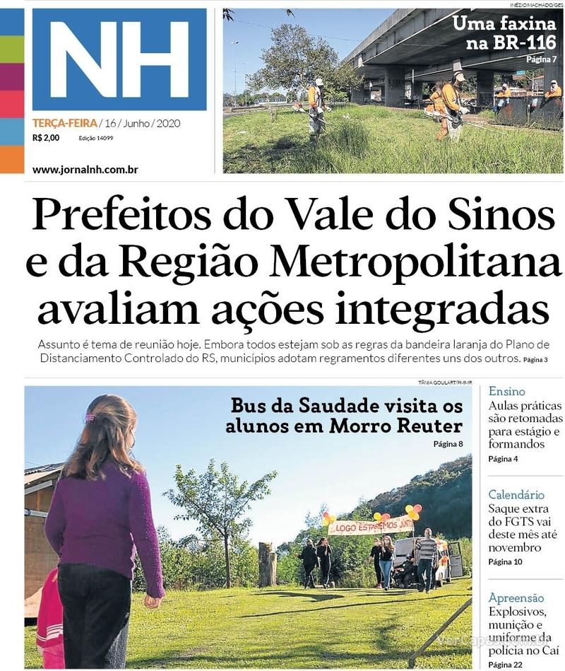 Capa do jornal Jornal NH 16/06/2020