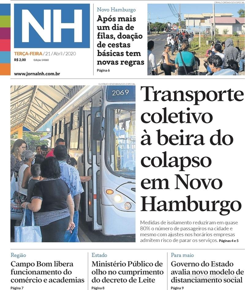 Capa do jornal Jornal NH 21/04/2020