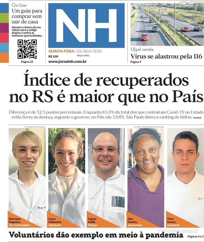 Capa do jornal Jornal NH 23/04/2020
