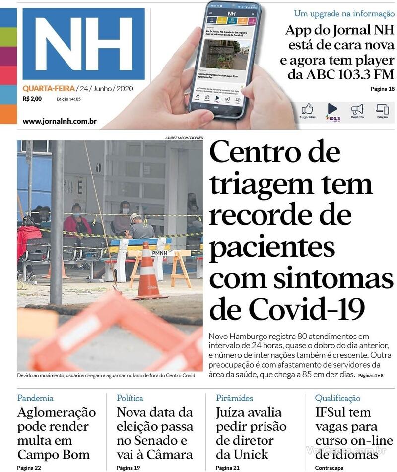 Capa do jornal Jornal NH 24/06/2020