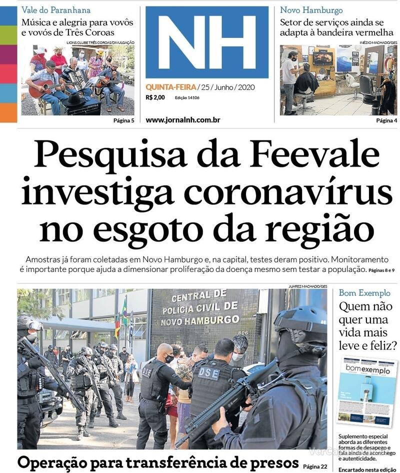 Capa do jornal Jornal NH 25/06/2020