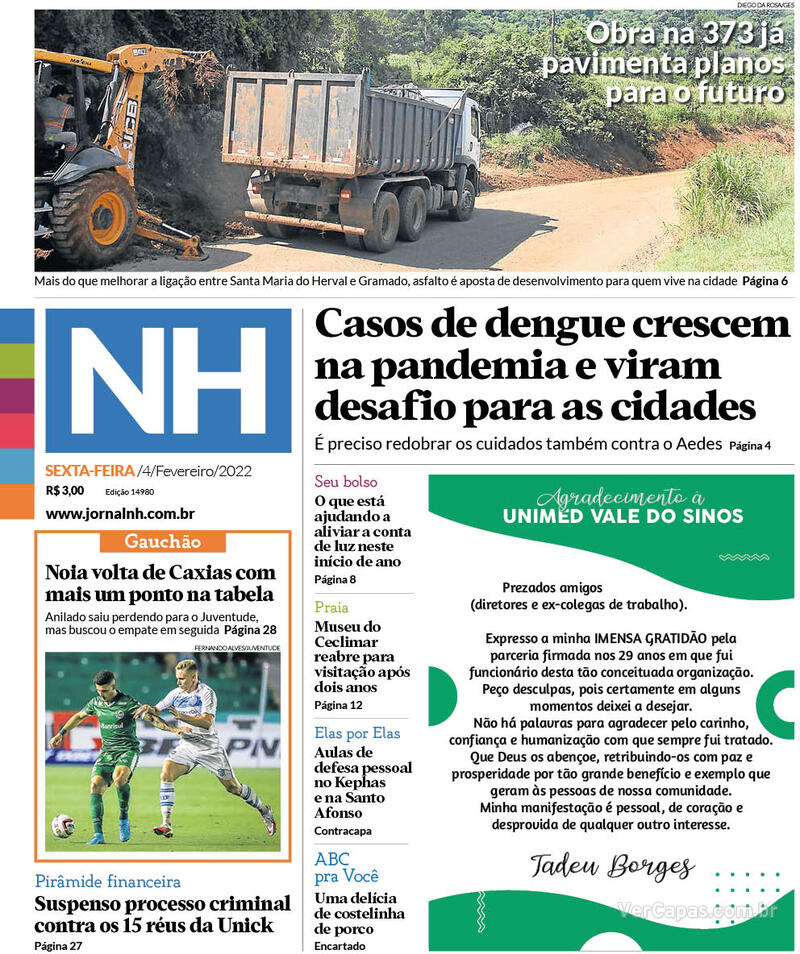 Capa do jornal Jornal NH 04/02/2022