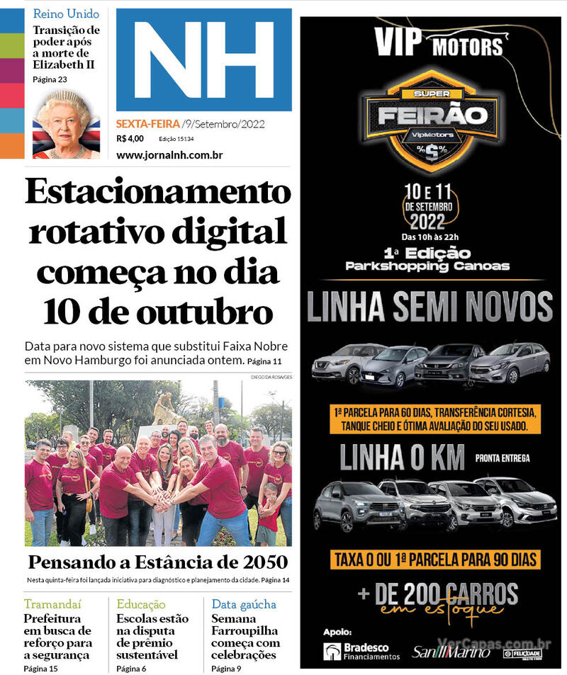 Capa do jornal Jornal NH 09/09/2022