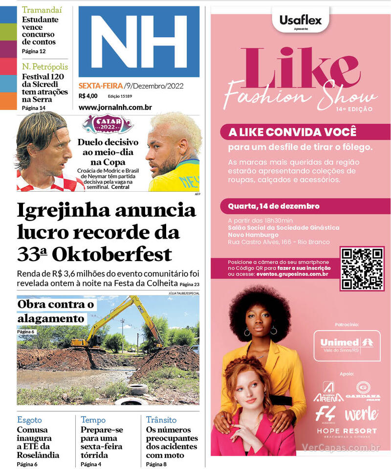 Capa do jornal Jornal NH 09/12/2022