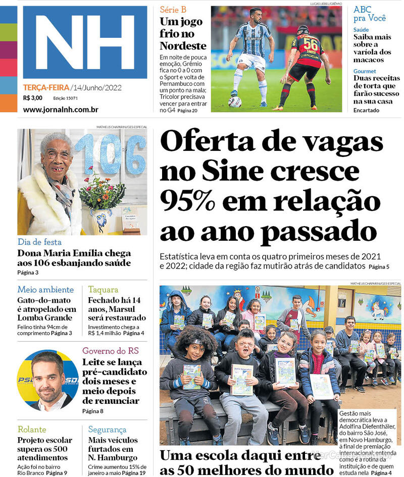 Capa do jornal Jornal NH 14/06/2022