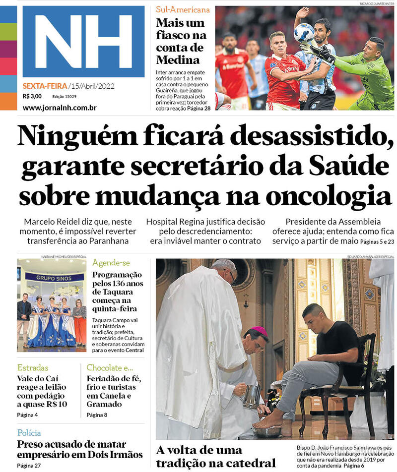 Capa do jornal Jornal NH 15/04/2022