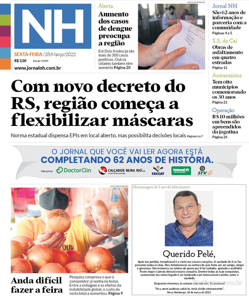 Capa do jornal Jornal NH 18/03/2022