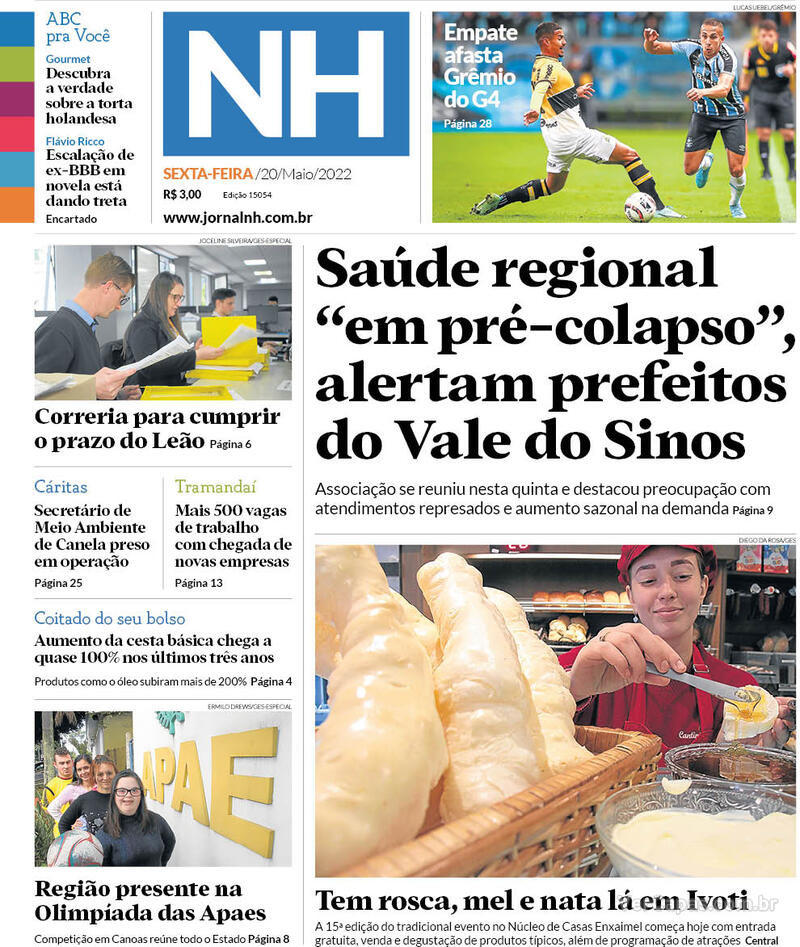 Capa do jornal Jornal NH 30/03/2020