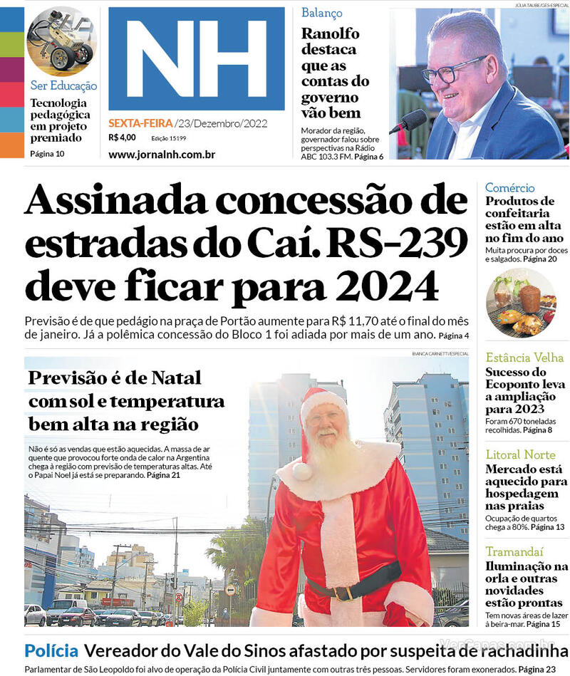 Capa do jornal Jornal NH 23/12/2022