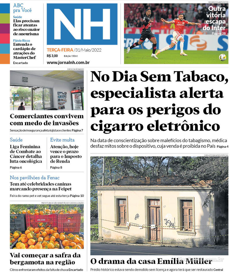 Capa do jornal Jornal NH 31/05/2022