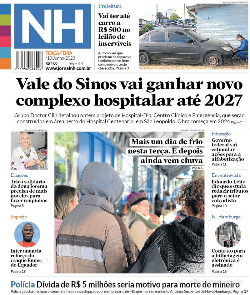 Capa do jornal Jornal NH 13/06/2023