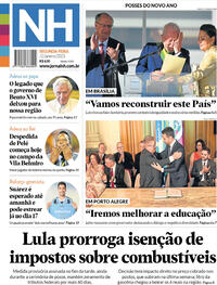Capa do jornal Jornal NH 02/01/2023