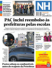 Capa do jornal Jornal NH 16/08/2023