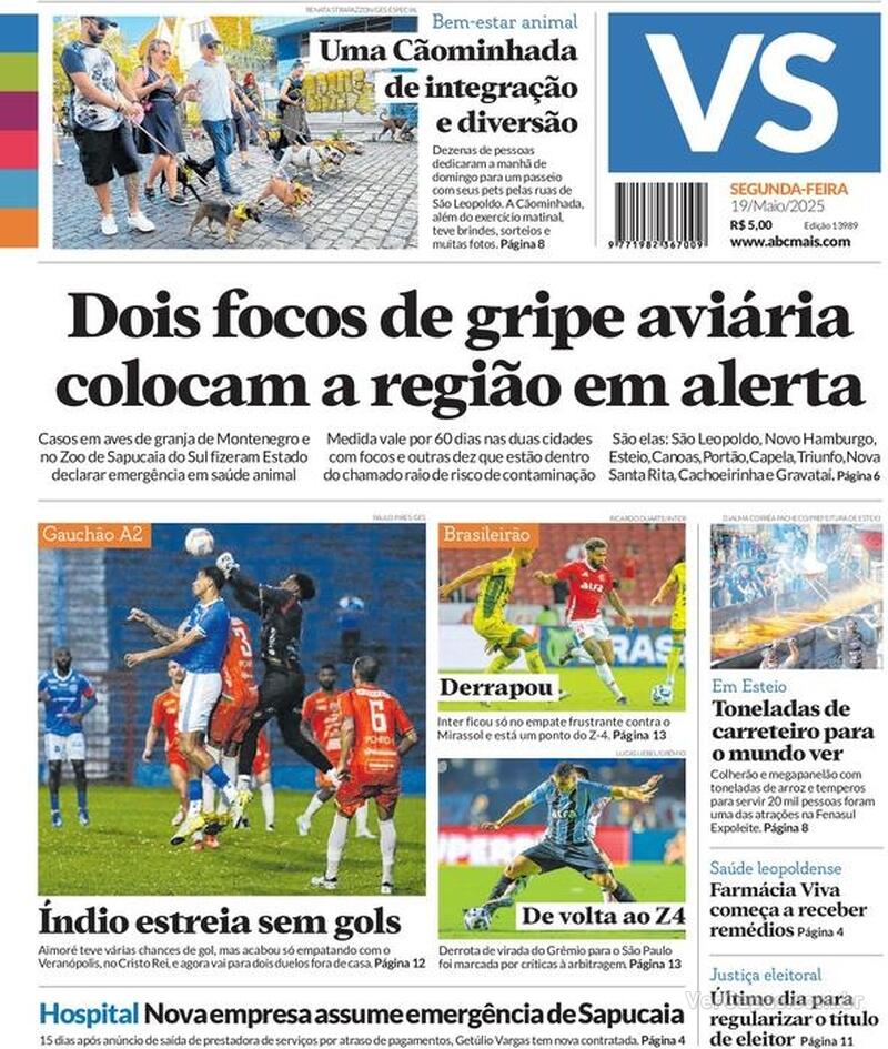 Capa do jornal Jornal VS 19/05/2025