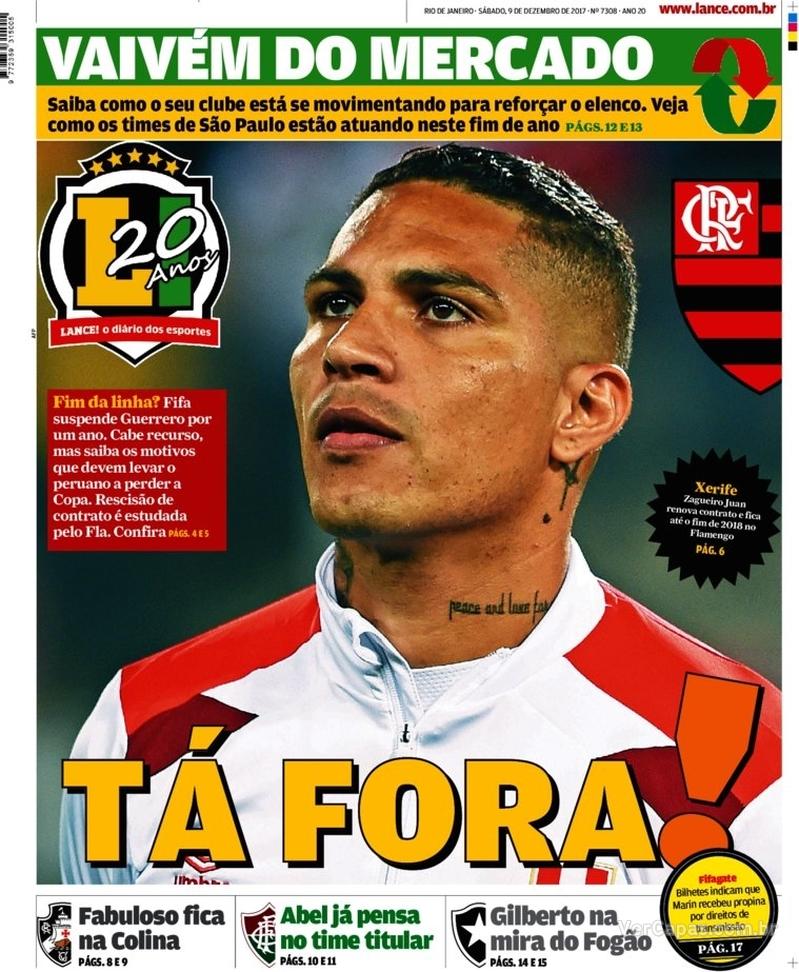 Capa do jornal Lance - Rio de Janeiro 09/12/2017