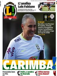 Capa do jornal Lance - Rio de Janeiro 29/03/2017