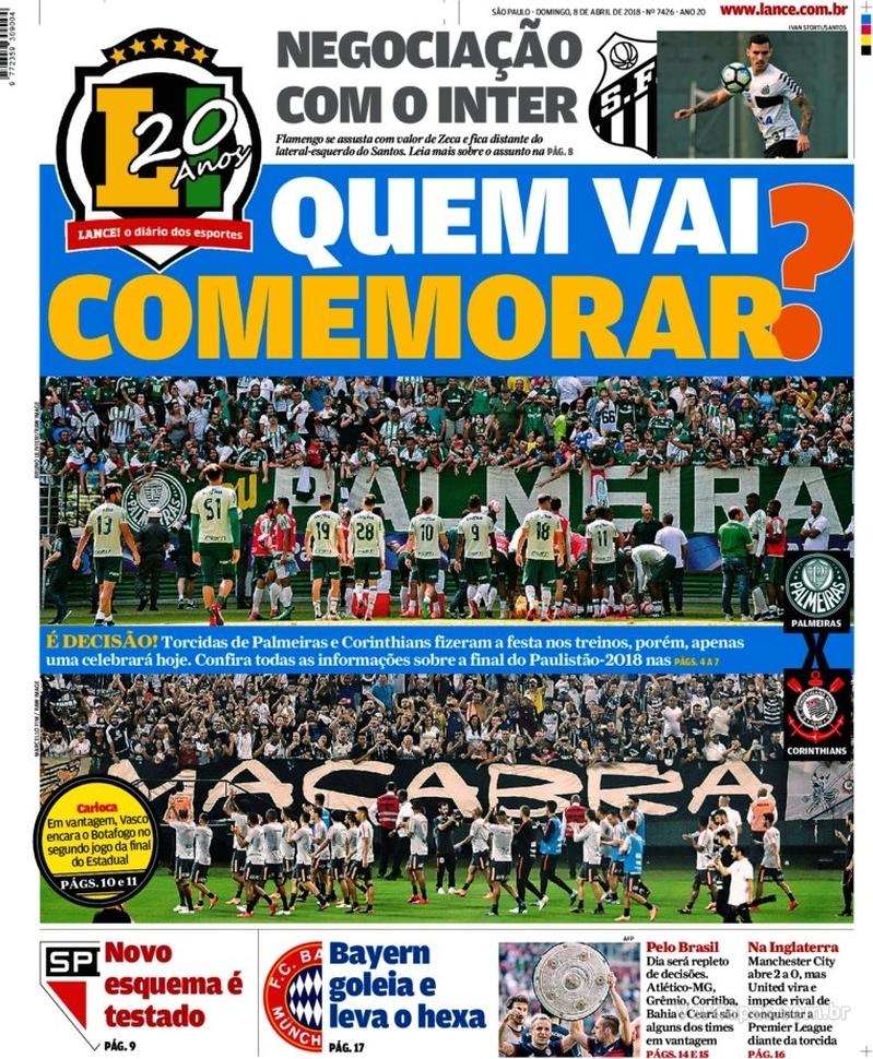 Capa do jornal Lance - São Paulo 08/04/2018