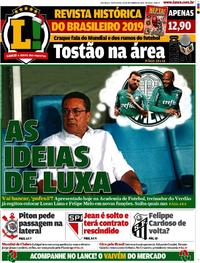 Capa do jornal Lance - São Paulo 20/12/2019